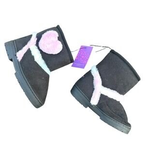 Rampage Little Girls Fur Heart Microsuede Boots Size 13 Black
